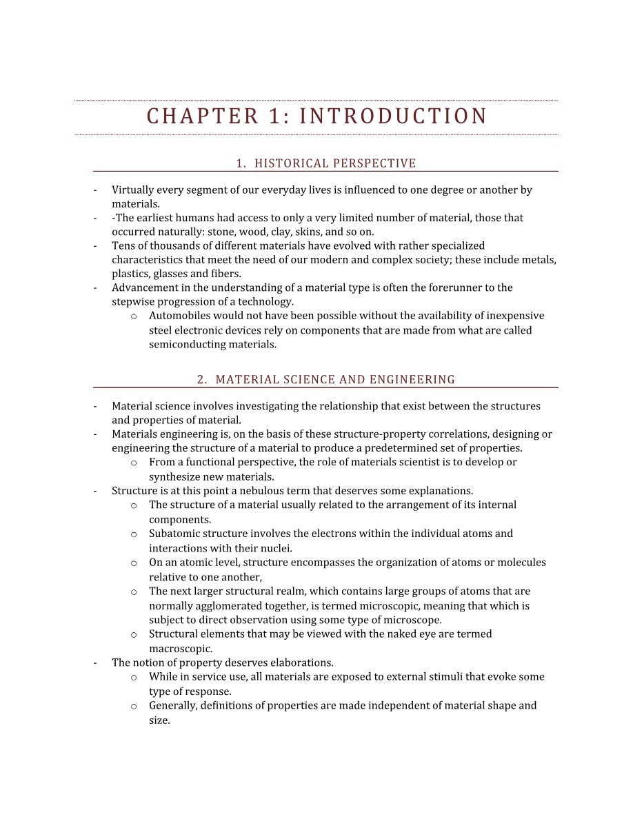 Introduction to Material Science and Engineering - Chapter 1