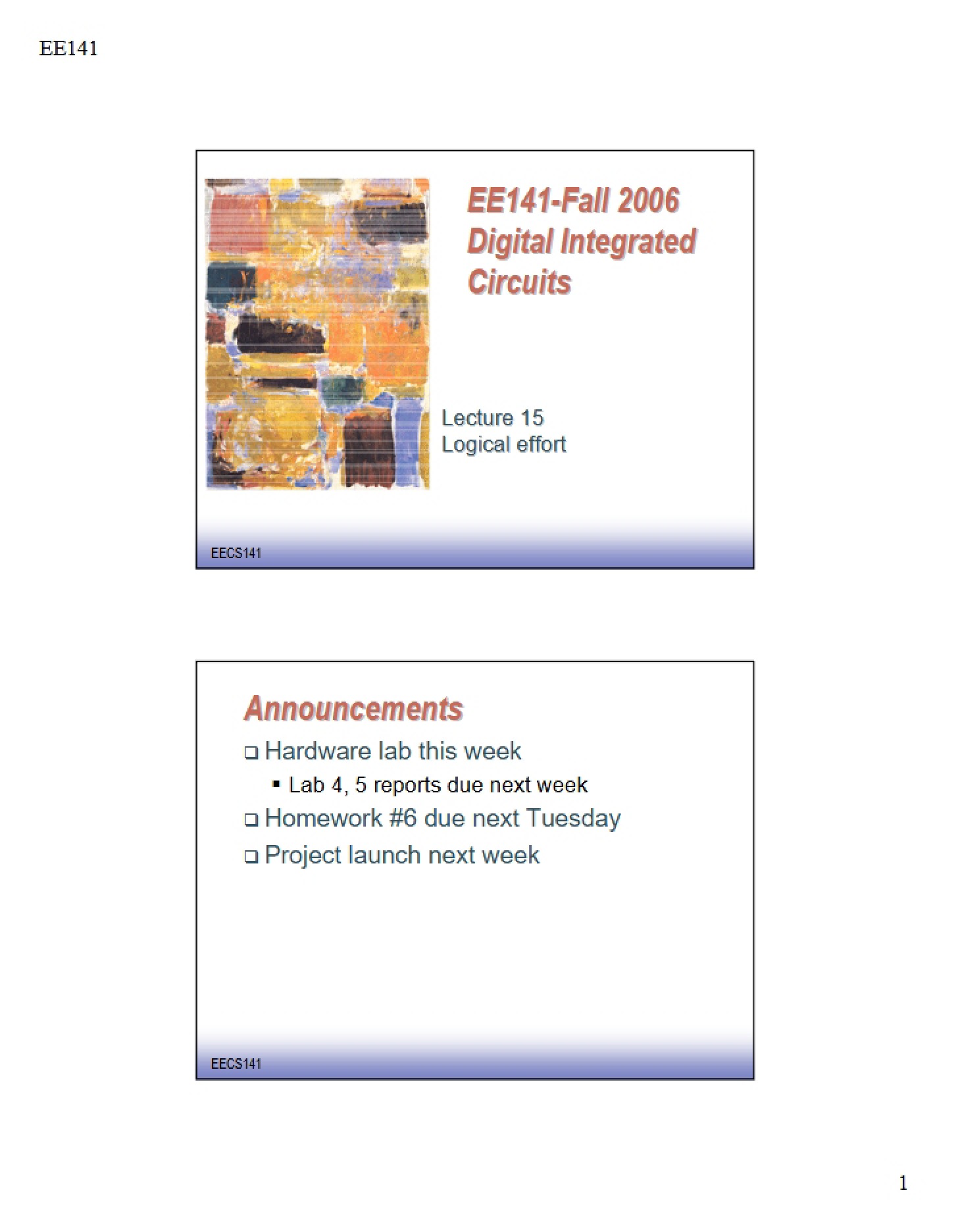 Circuit Design SRAM (Lec 15)