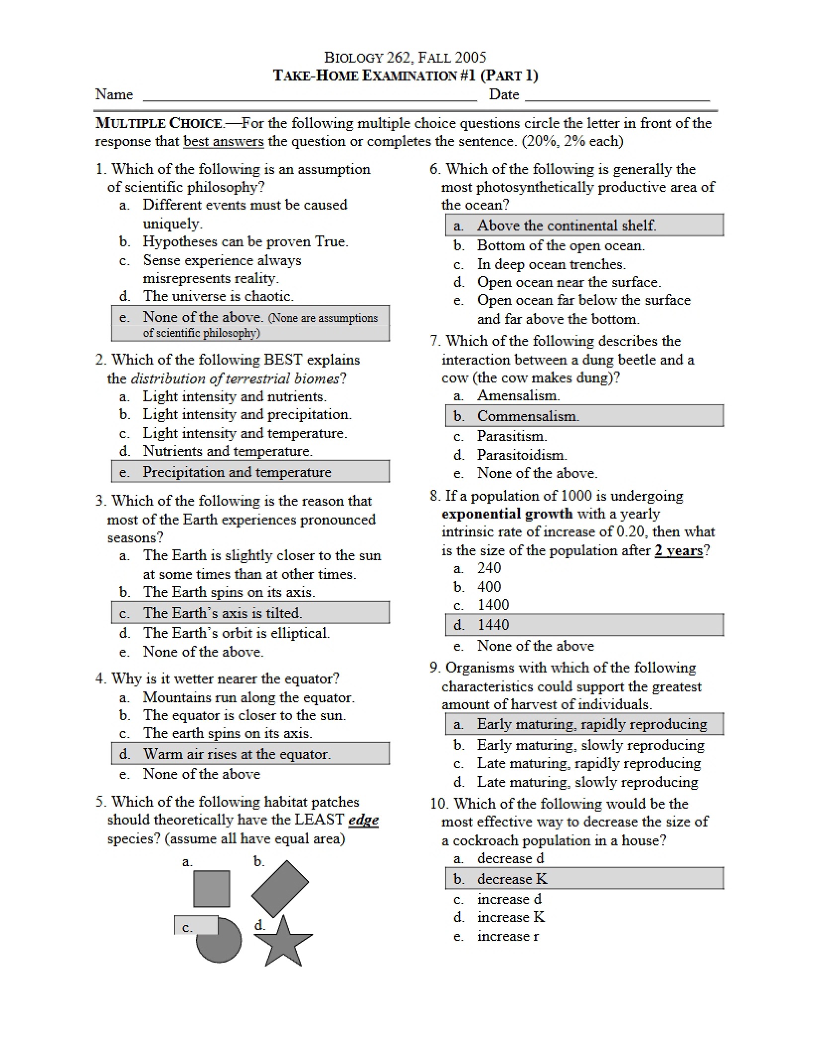Examination for Principles of Biology (7)