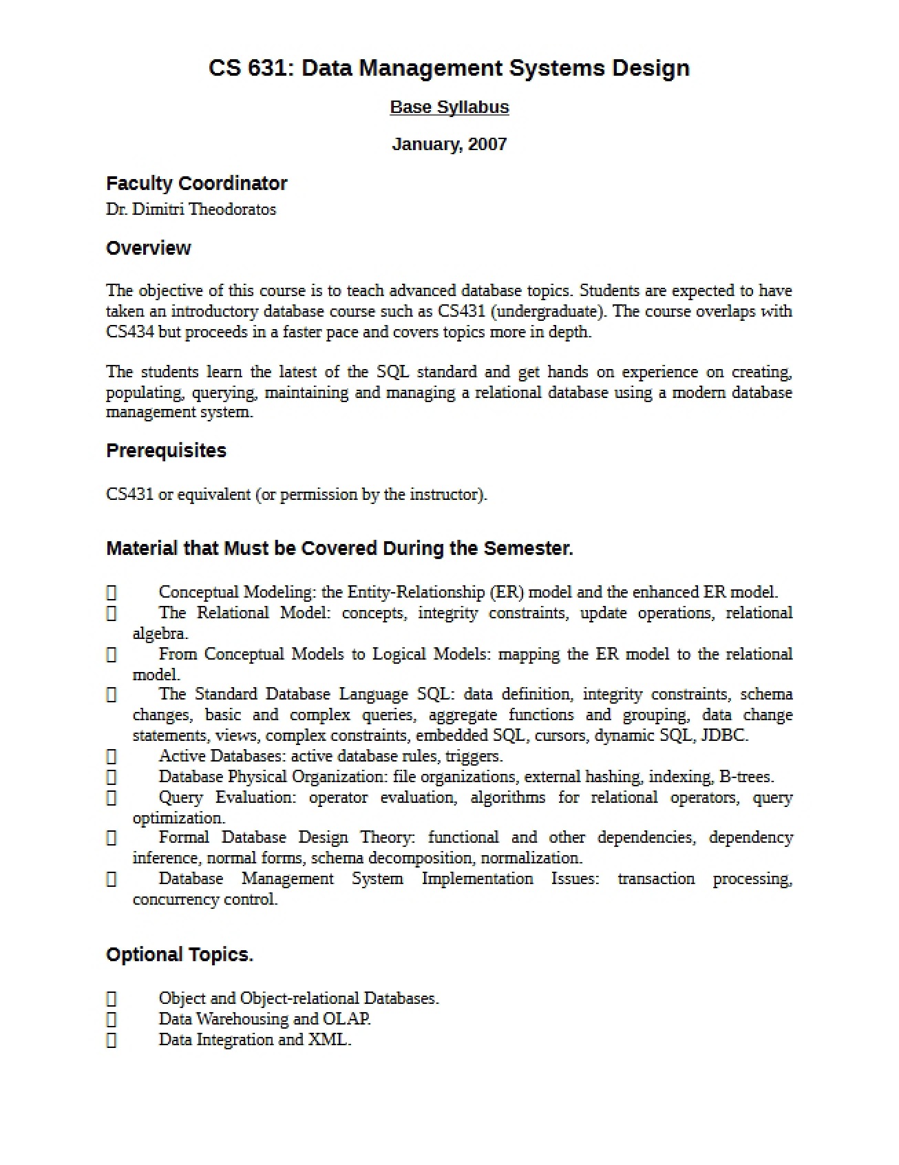 Data Management Systems Syllabus