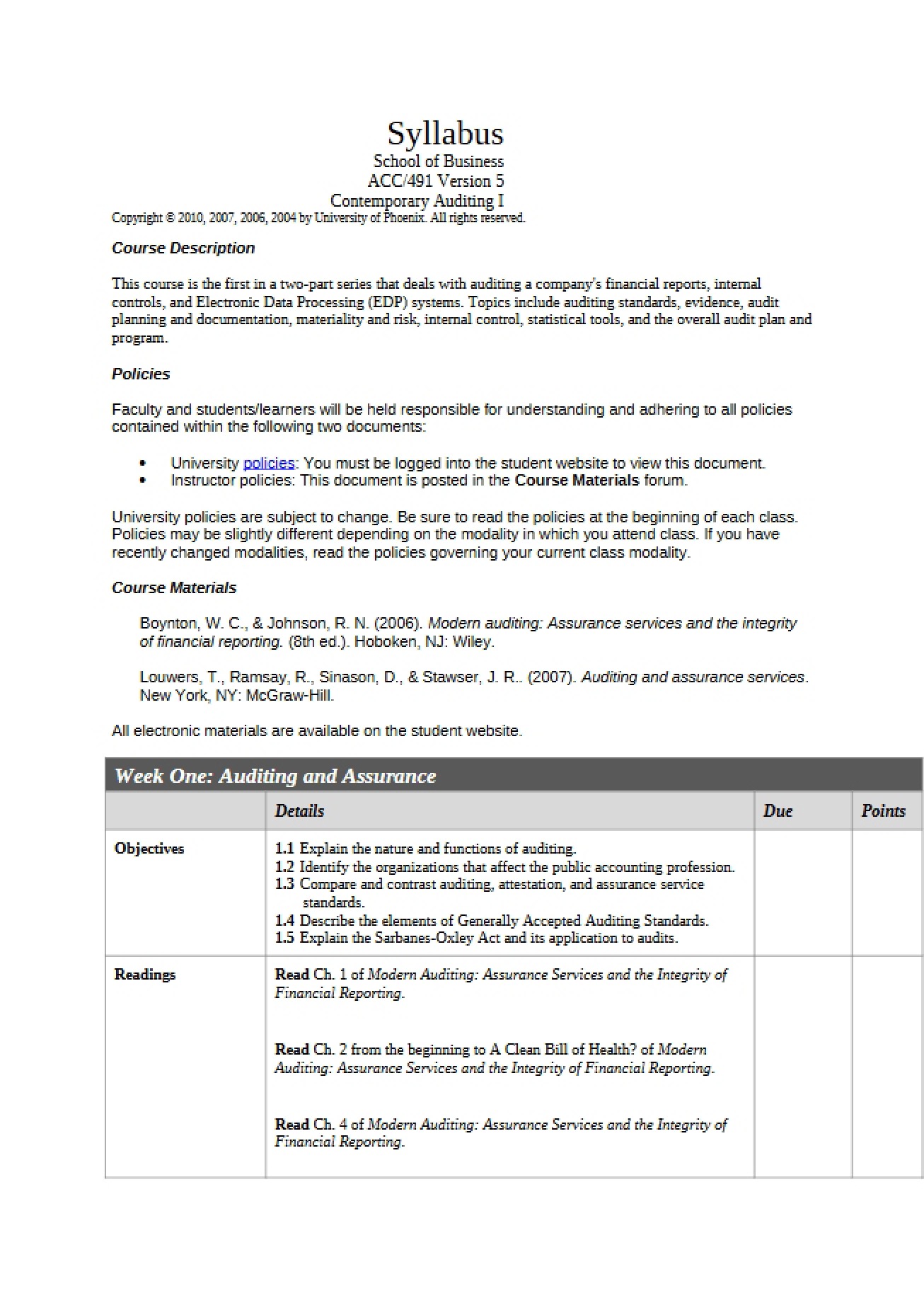 Auditing Course Syllabus