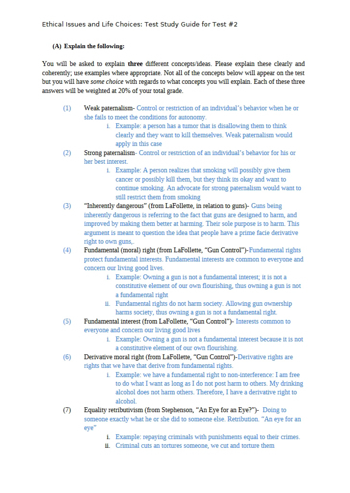 Study Guide for Test 2 (Ethics)