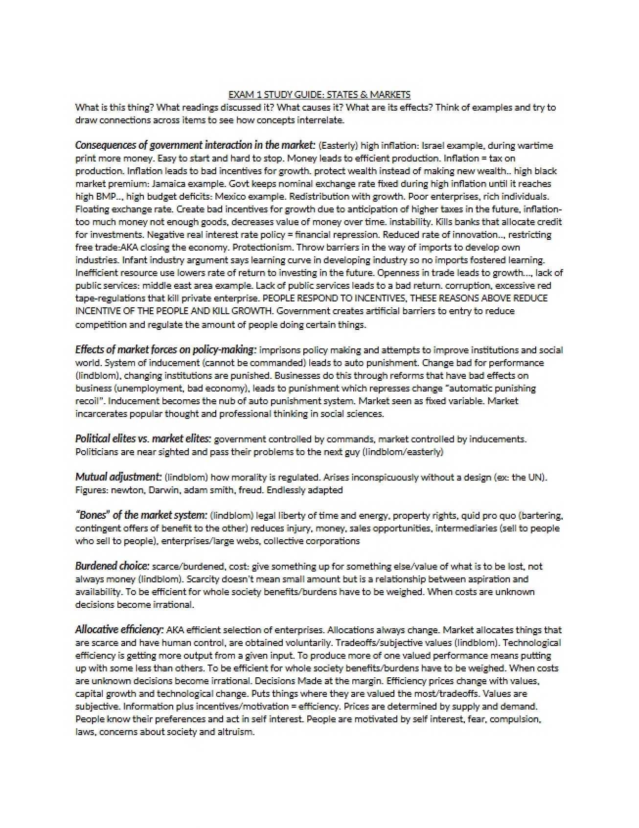 States & Markets First Exam Study Guide