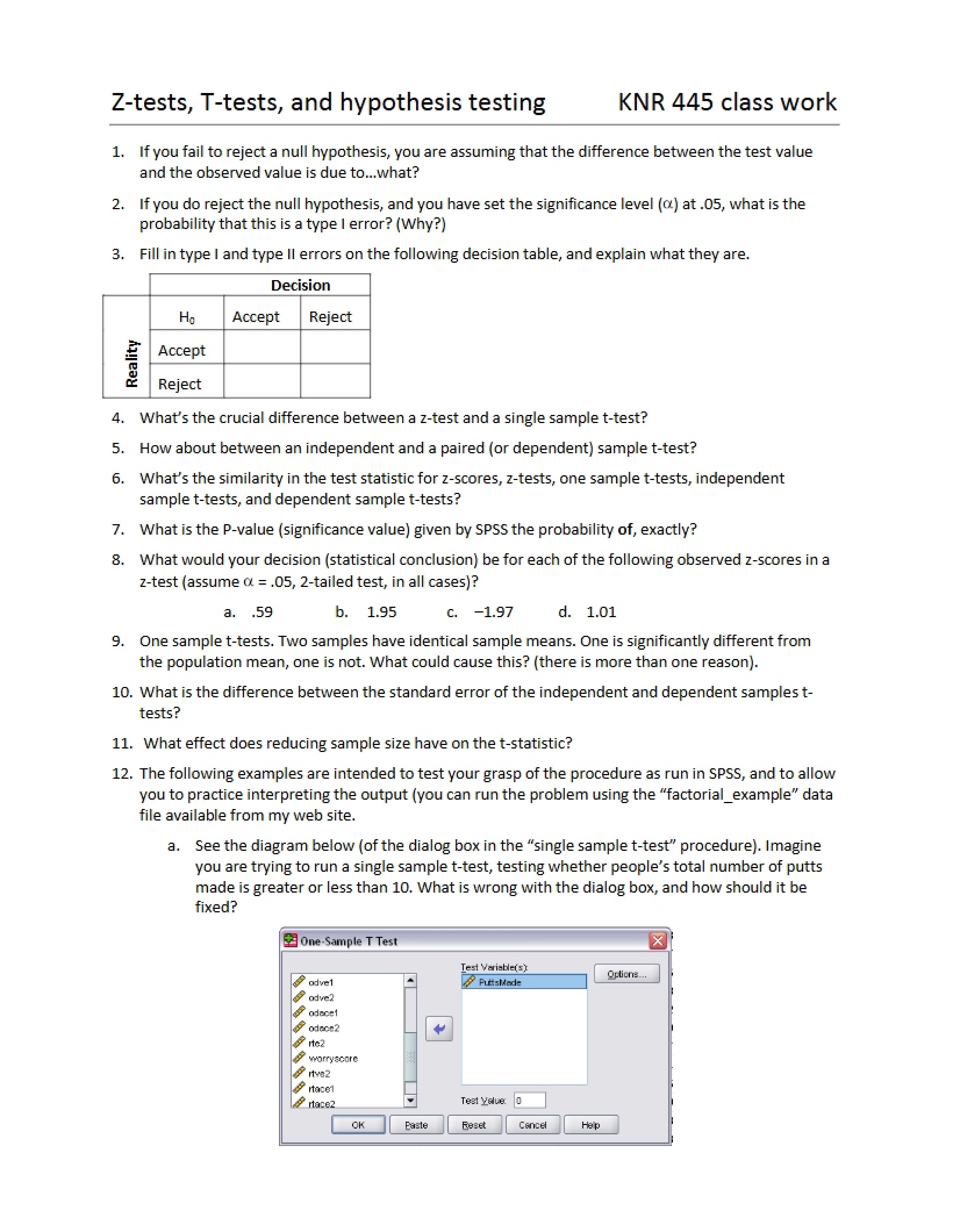 Hypothesis Testing T-tests and Z-tests