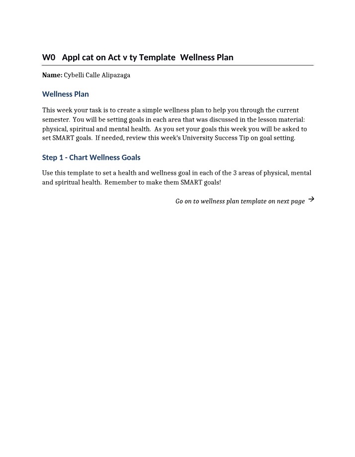 Wellness Plan Application Activity - W03