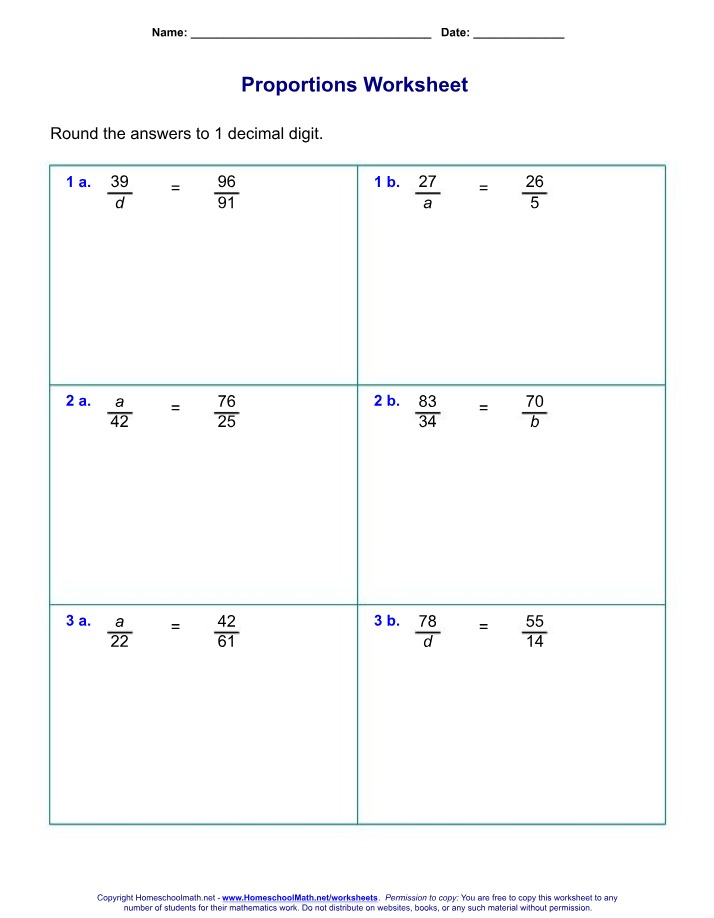 Worksheet on Proportions