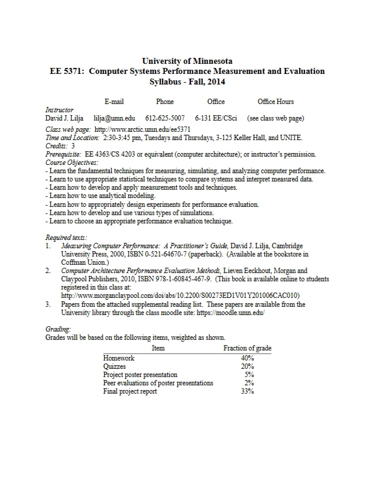 Computer Systems Performance Syllabus