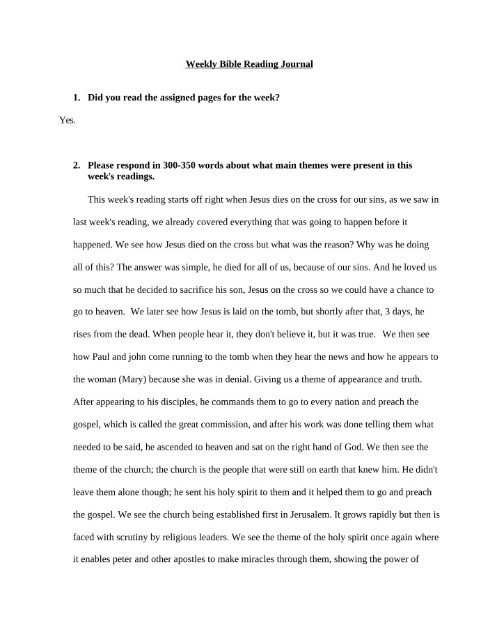 Weekly Journal for Bible Reading