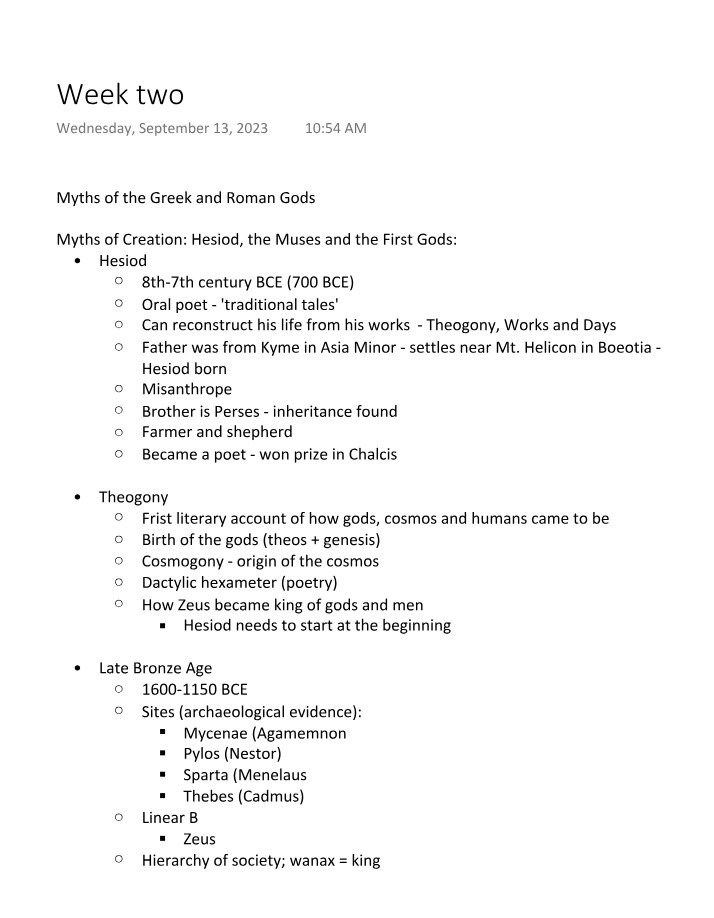 Notes on the Myths of Greek and Roman Gods