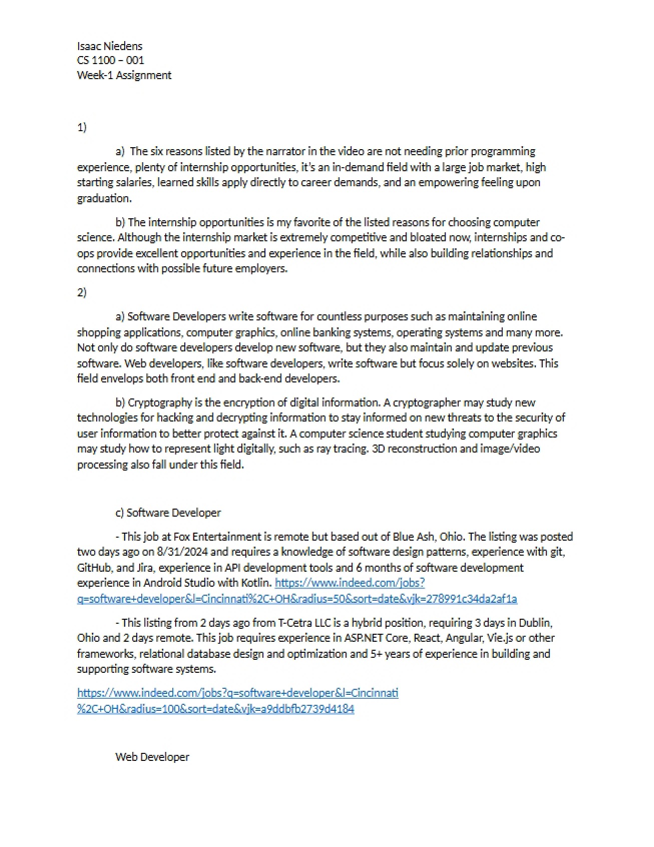 First Week's Assignment for Introduction to Computer Science