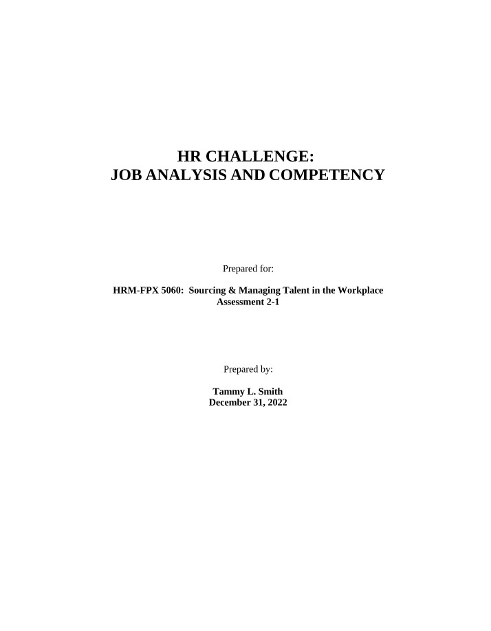 Job Analysis and Competency - HR Challenge