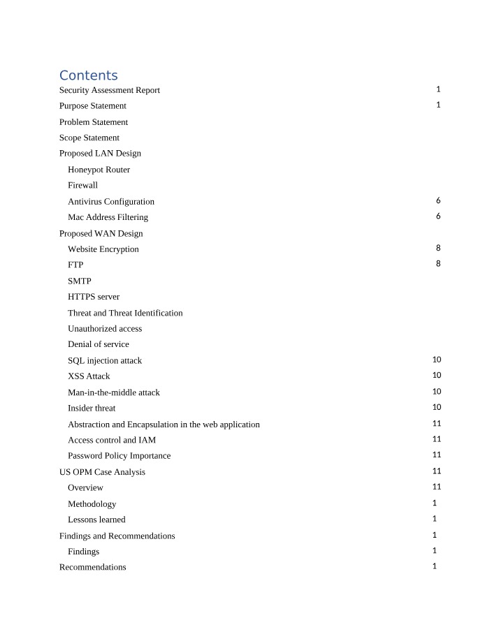 LANWAN Design and Security Assessment Threats
