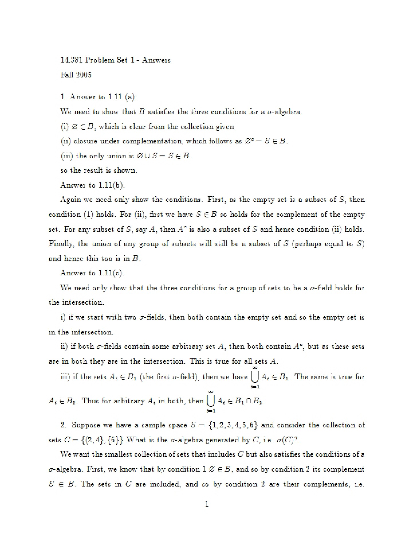 Answer Key Problem Set 1