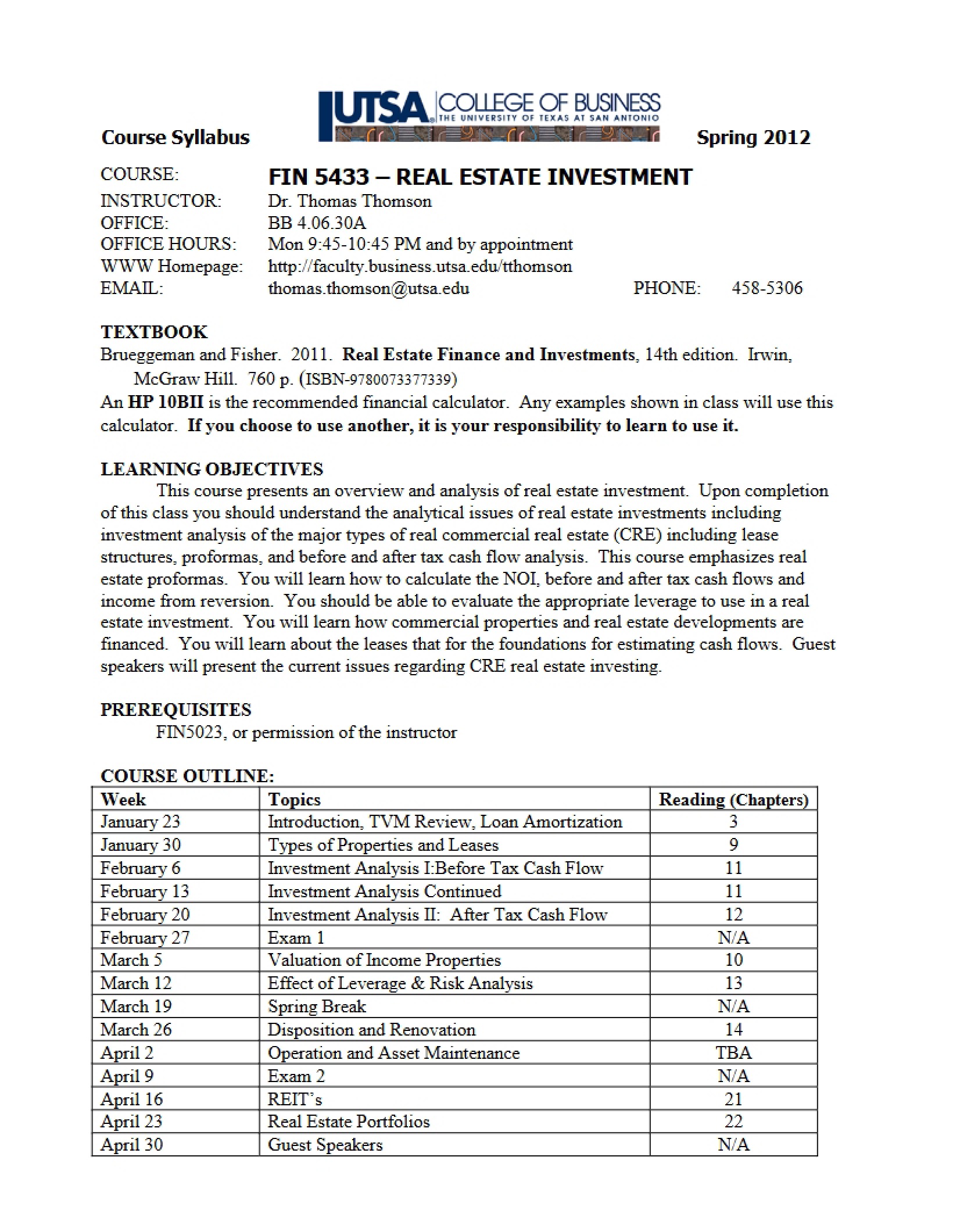Real Estate Investment Syllabus