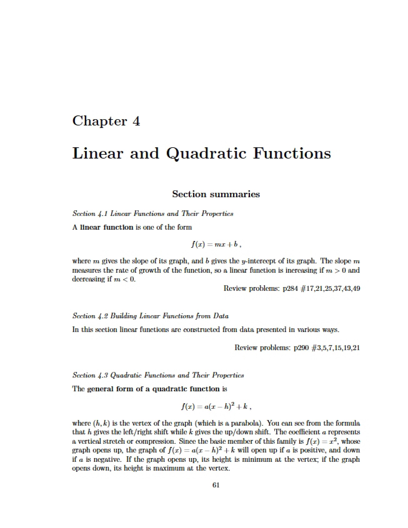 Quadratic and Linear Functions