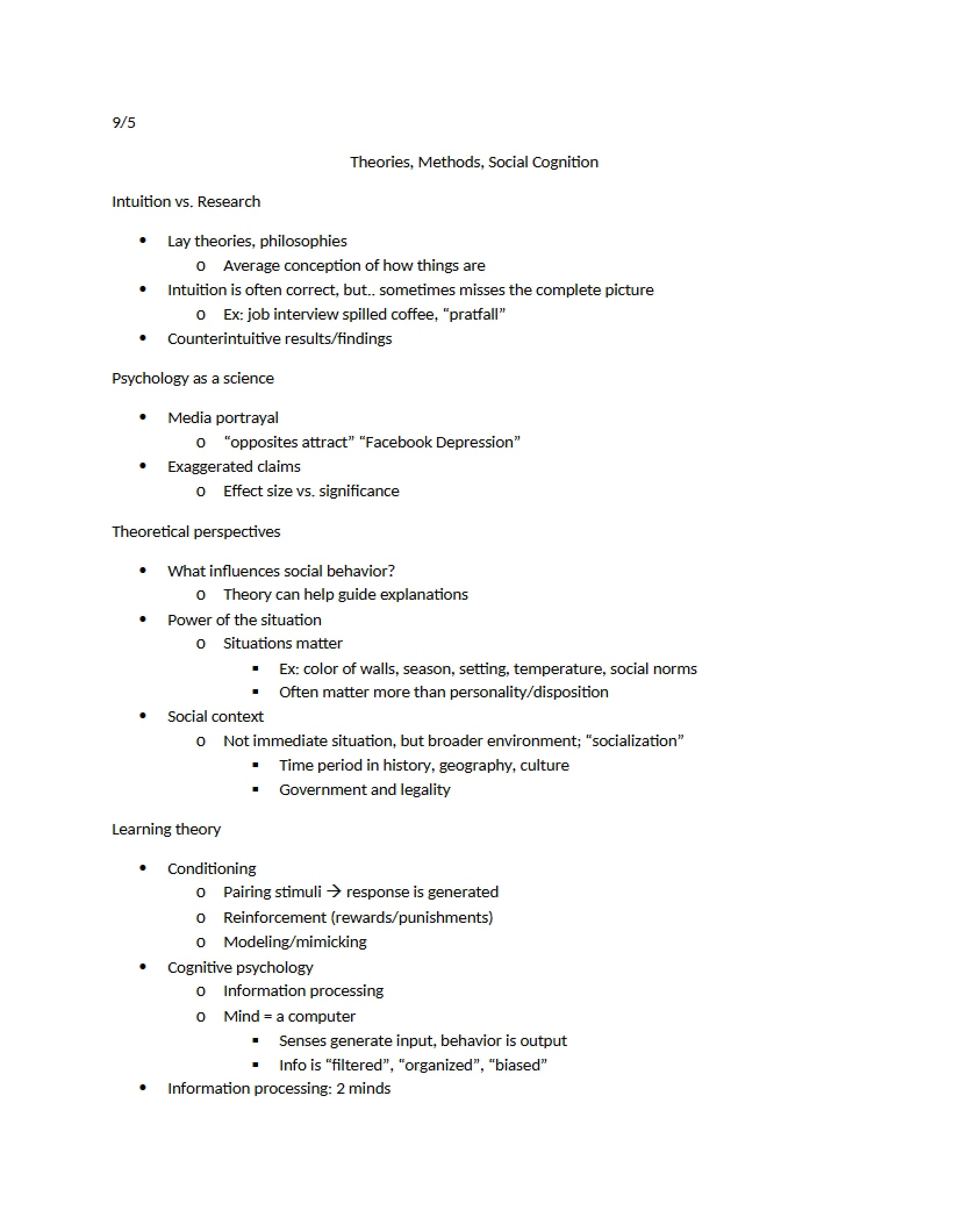 Social Cognition, Theories, and Methods