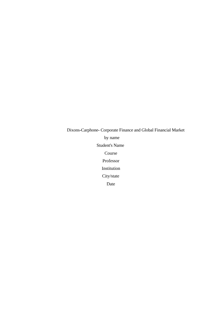 Dixons Carphone - Corporate Finance and Market Analysis