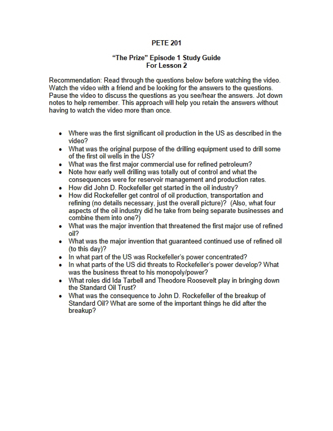 Study Guide for The Prize Episode 1