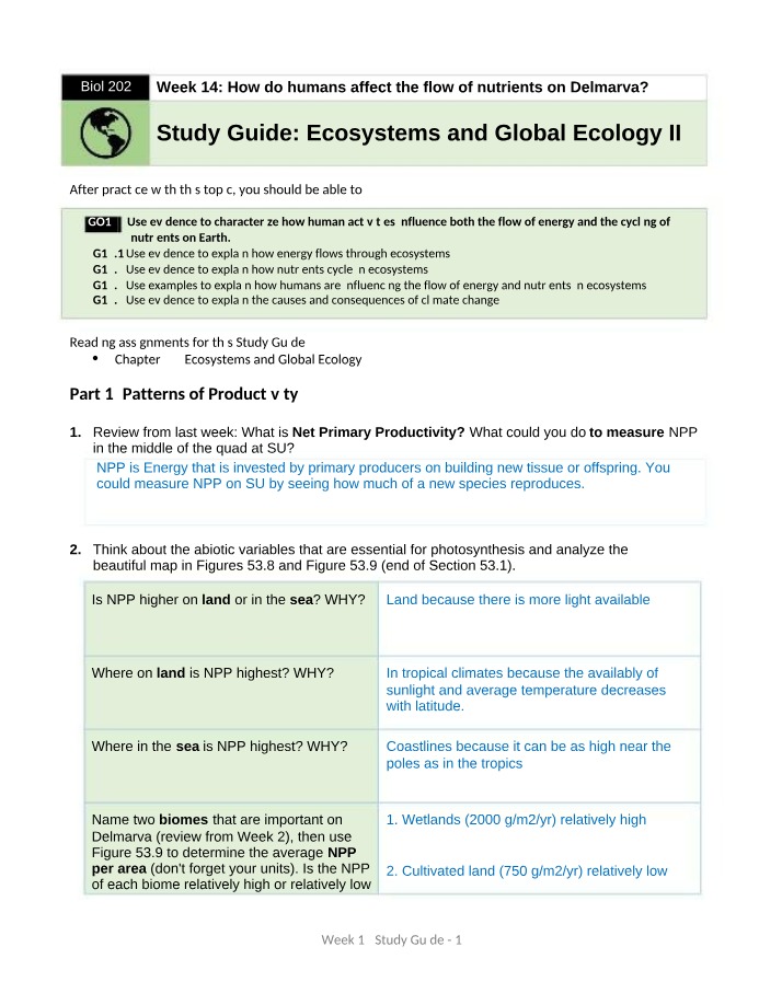 Study Guide - Human Impact on Delmarva Nutrient Flow