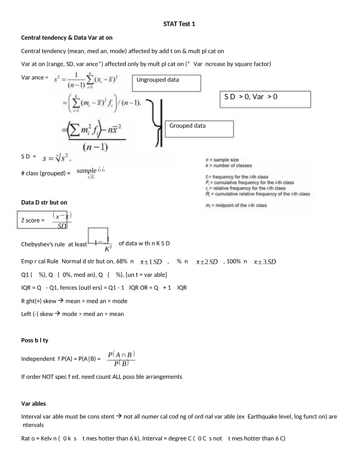 STAT 2040 Test 1