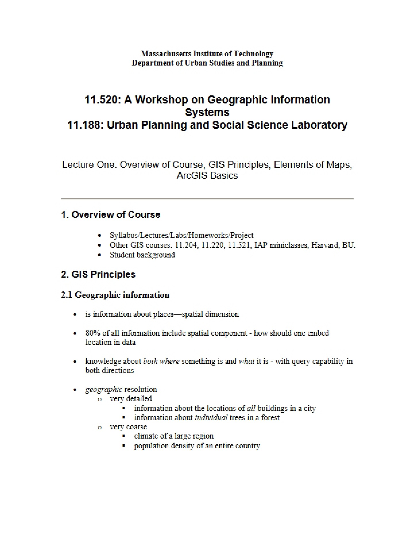 Lecture 1 Course Overview and GIS Basics