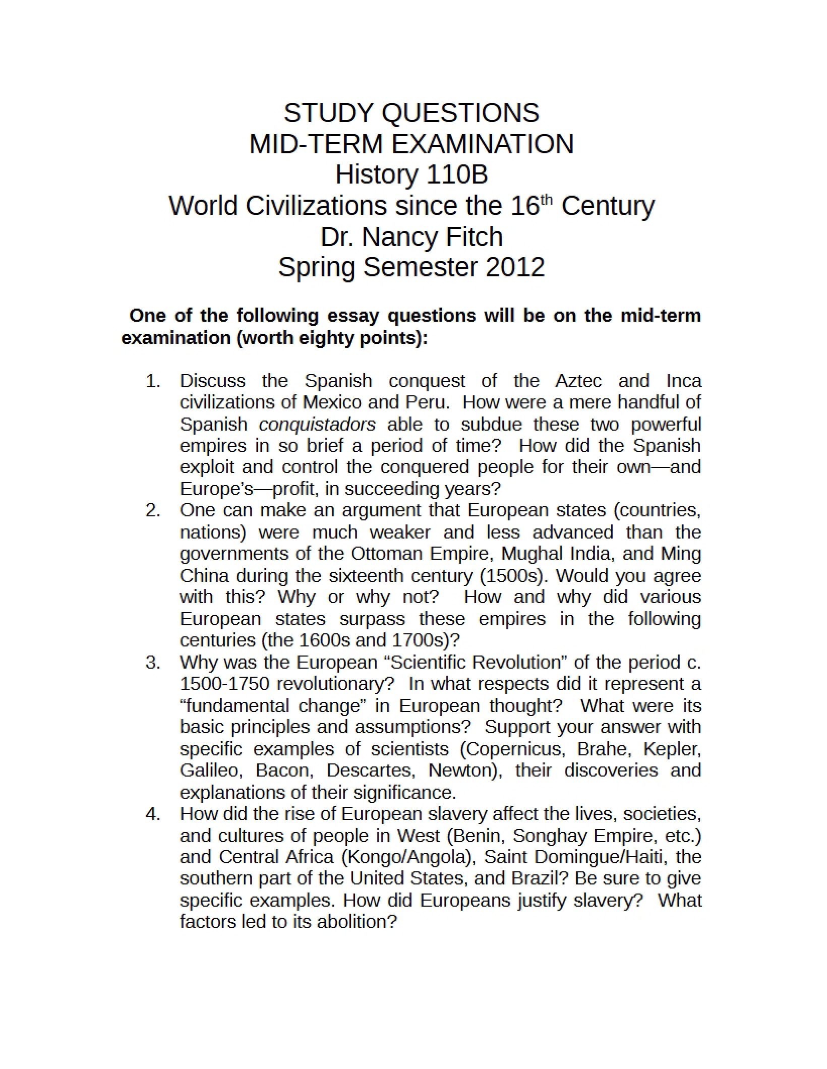 Midterm Exam Study Questions