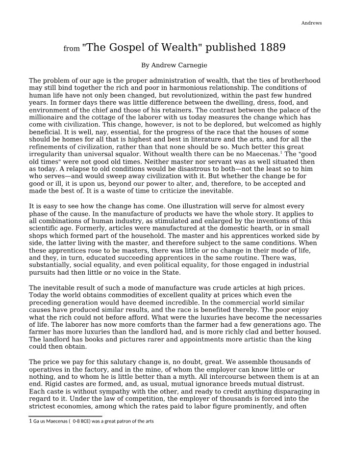 The Proper Administration of Wealth - A New Perspective