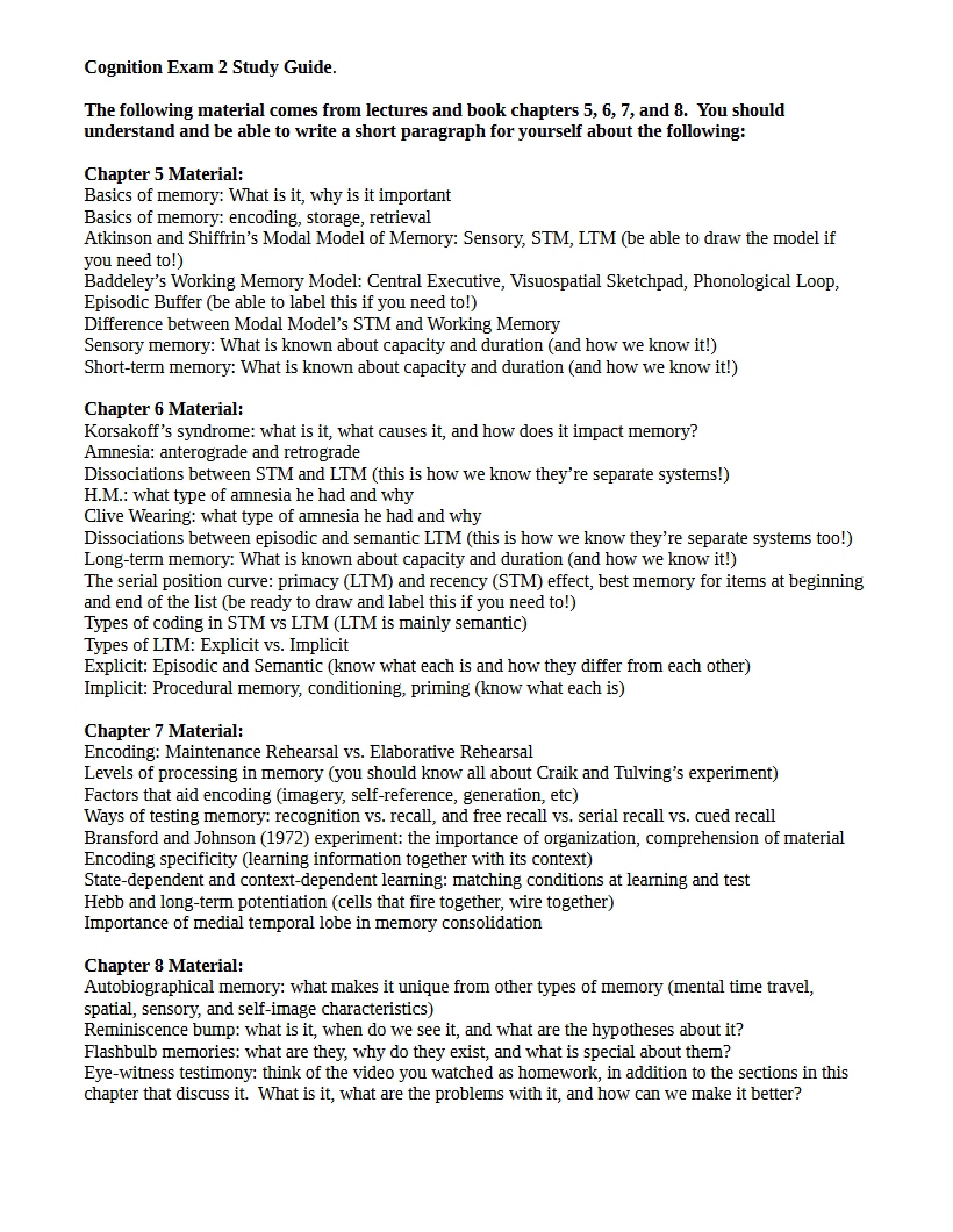 Fall 2015 Study Guide Cognition Exam 2