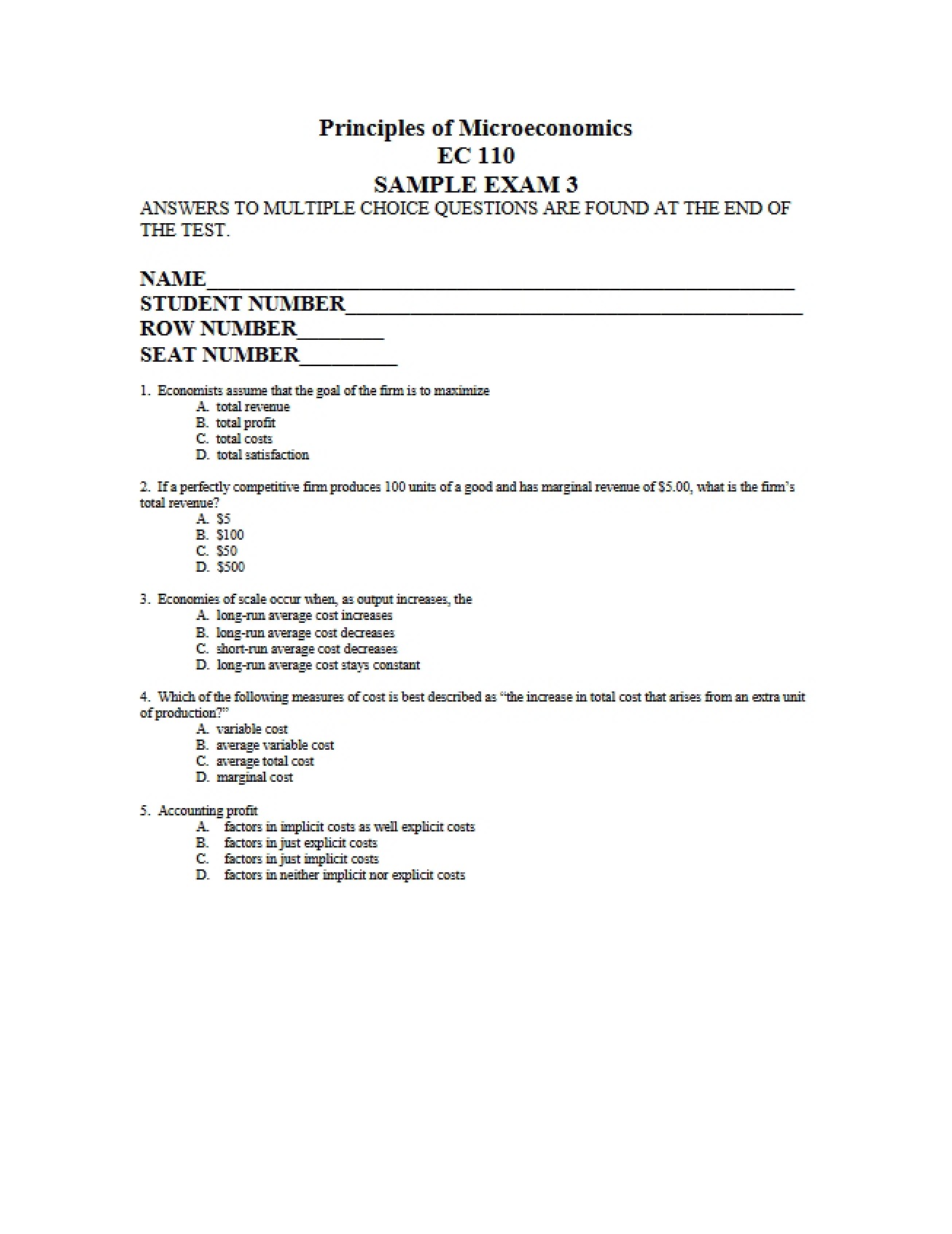 Sample for Exam 3