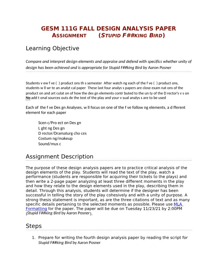 Stupid F##king Bird - Design Analysis Assignment