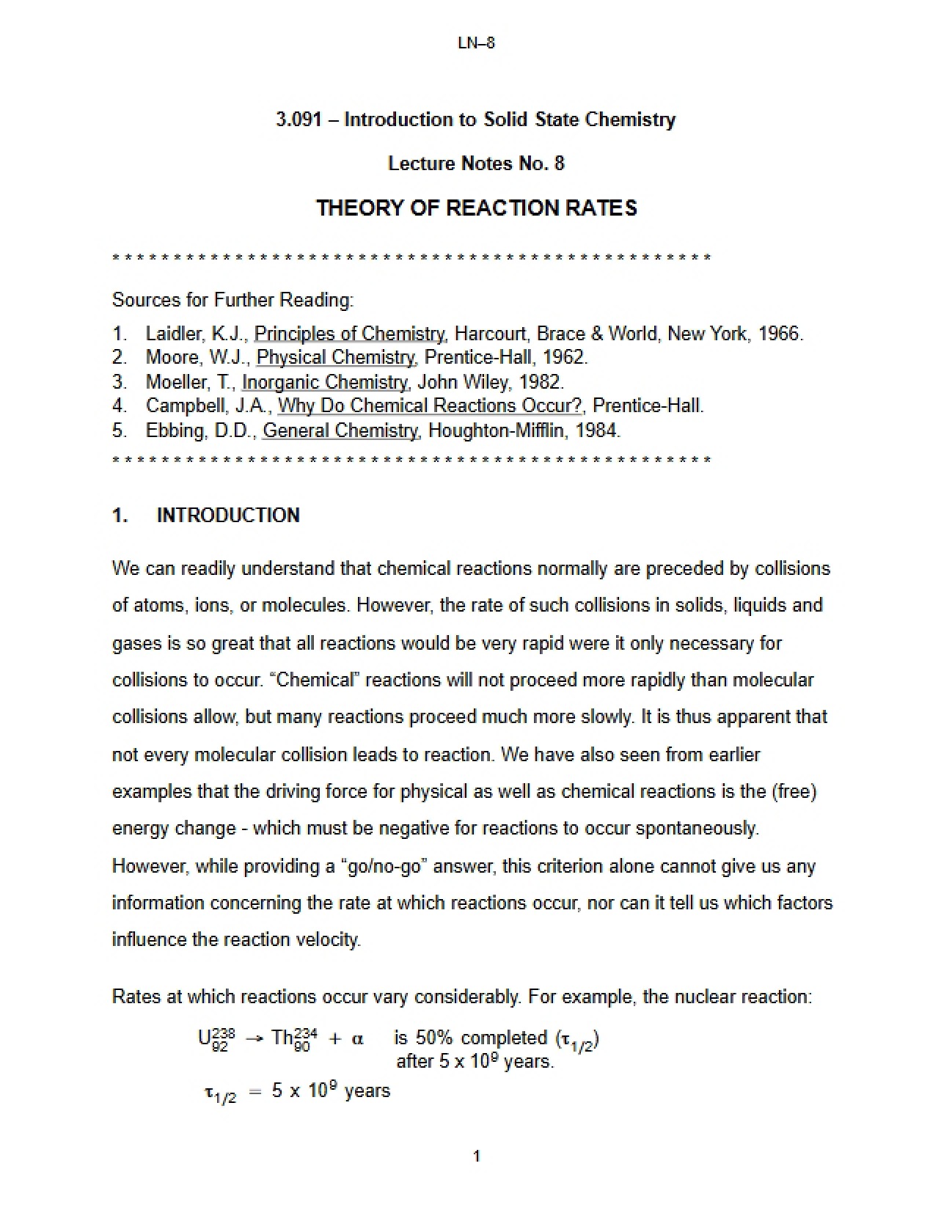 Rates of Reaction Theory