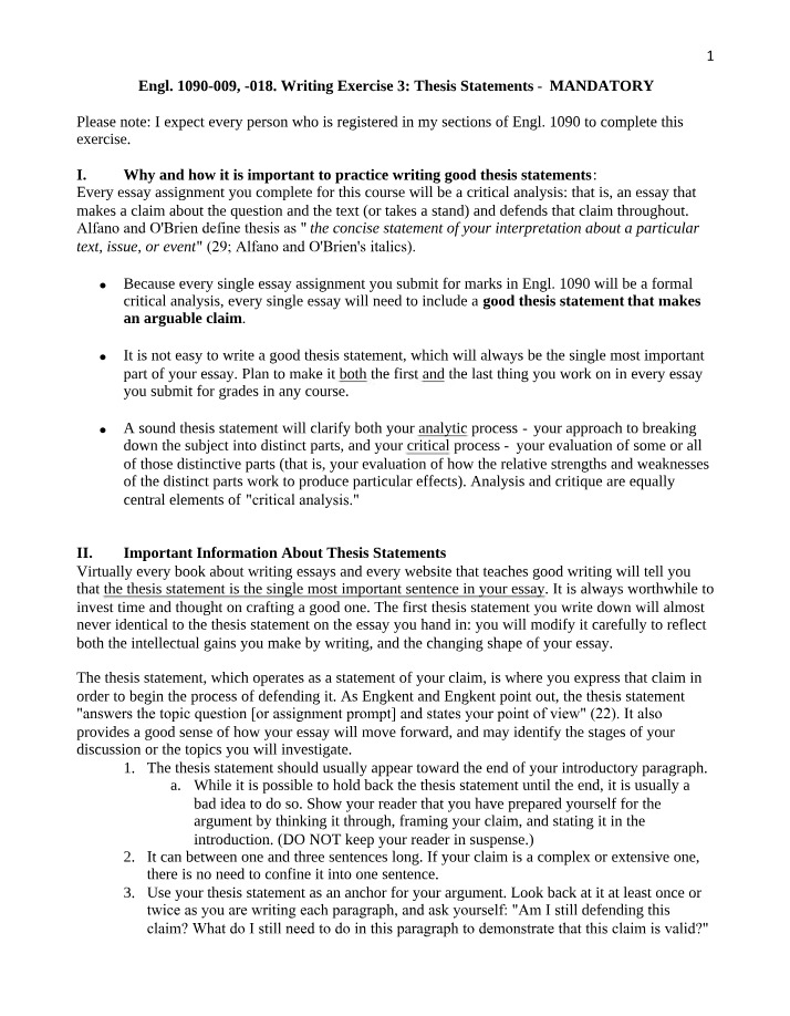 Writing Exercise 3 - Thesis Statements