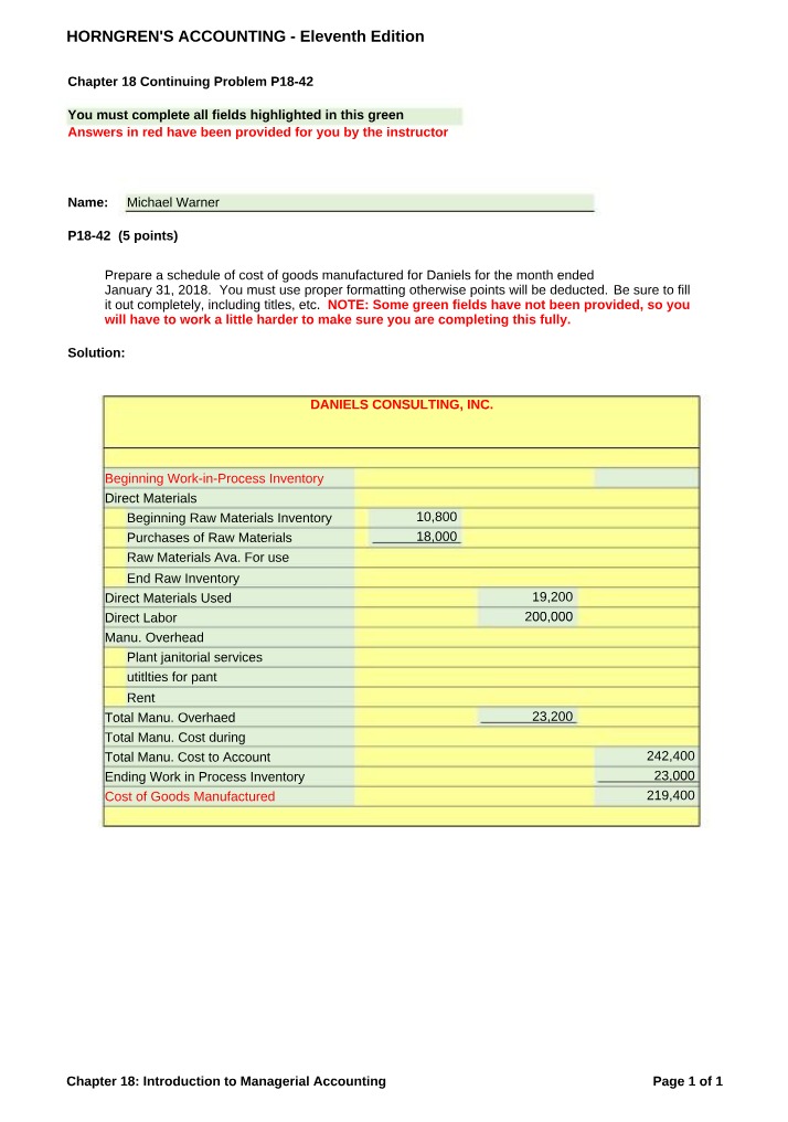 Cost of Goods Manufactured for Daniels Consulting