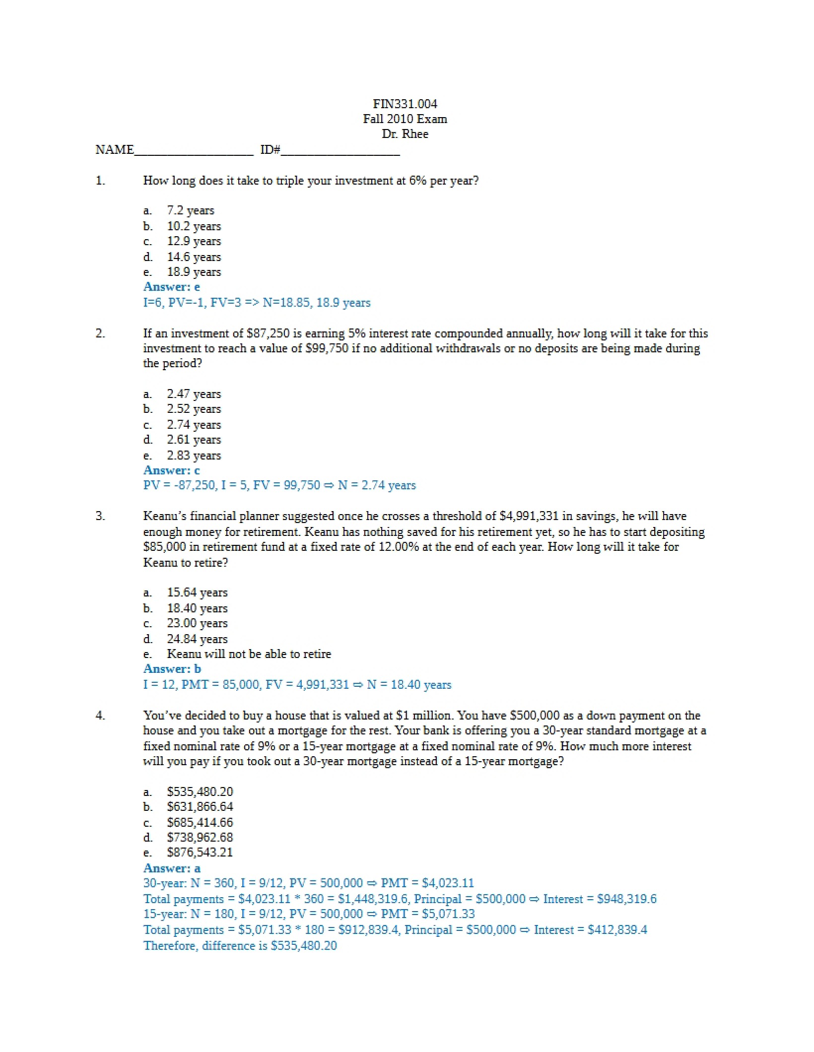 Finance Examination