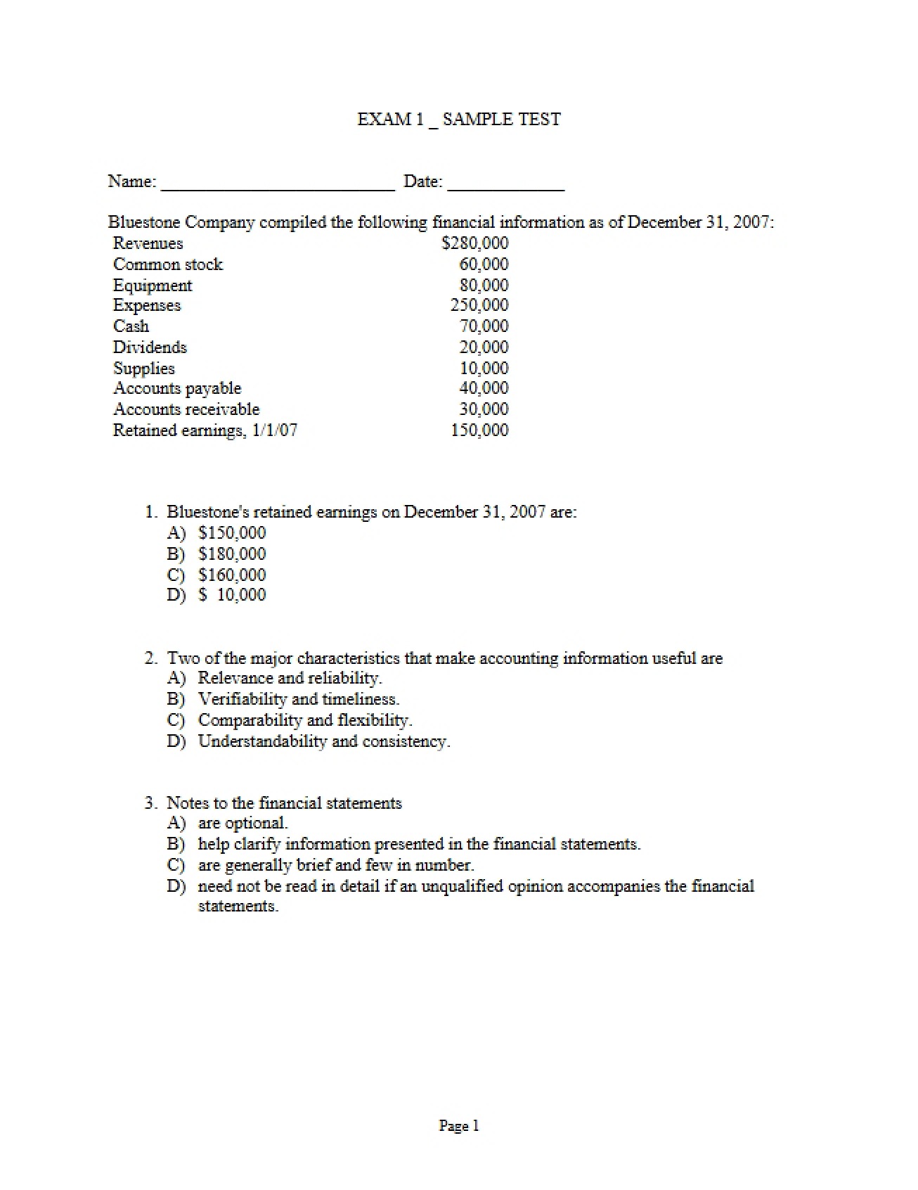 Midterm One Sample Test