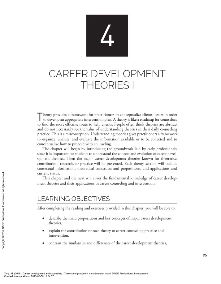Career Development and Counseling - Theory and Practice