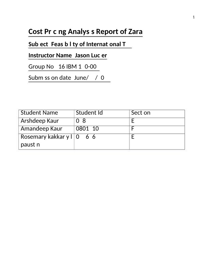Zara Cost Pricing Analysis Report