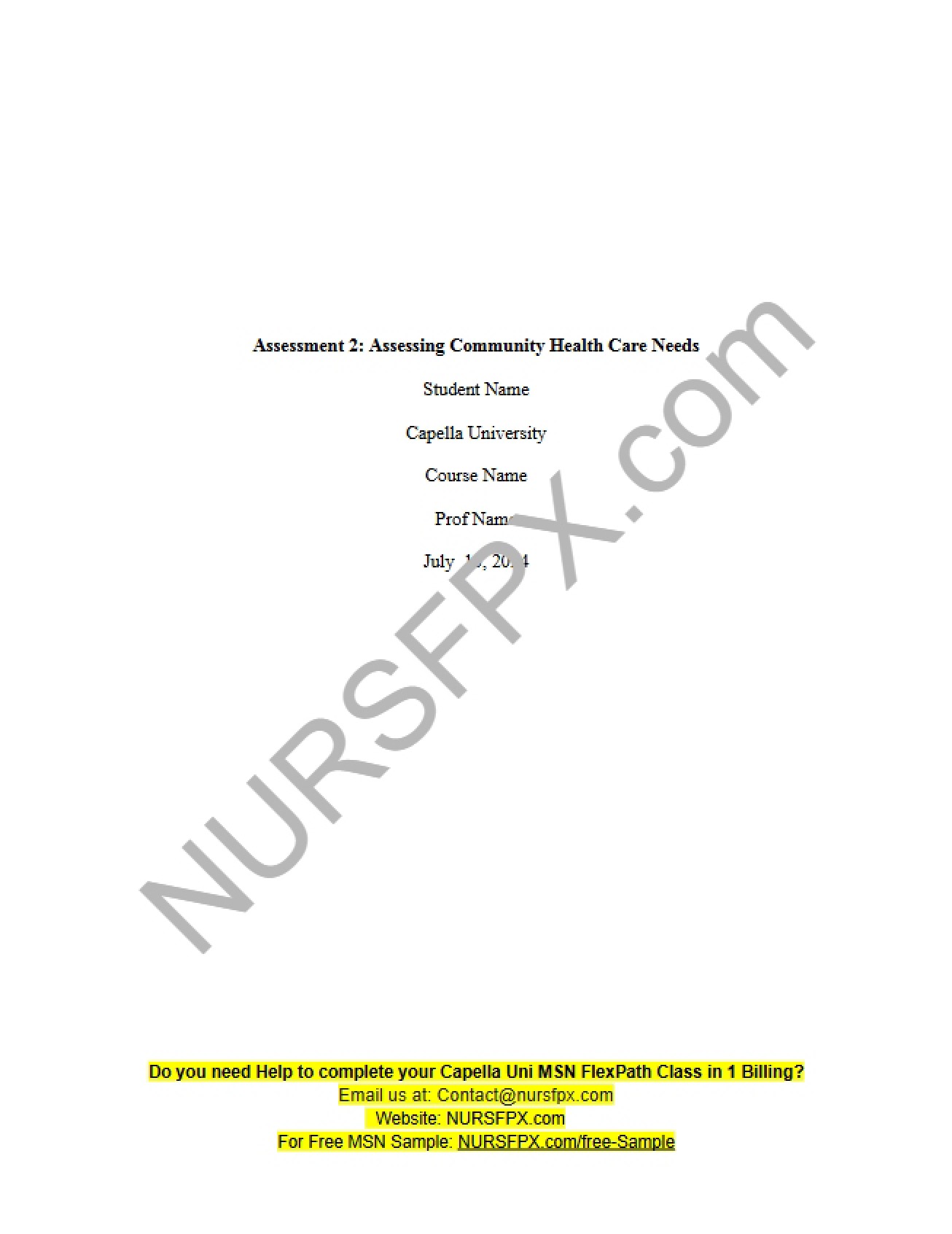Assessment 2 on Community Health