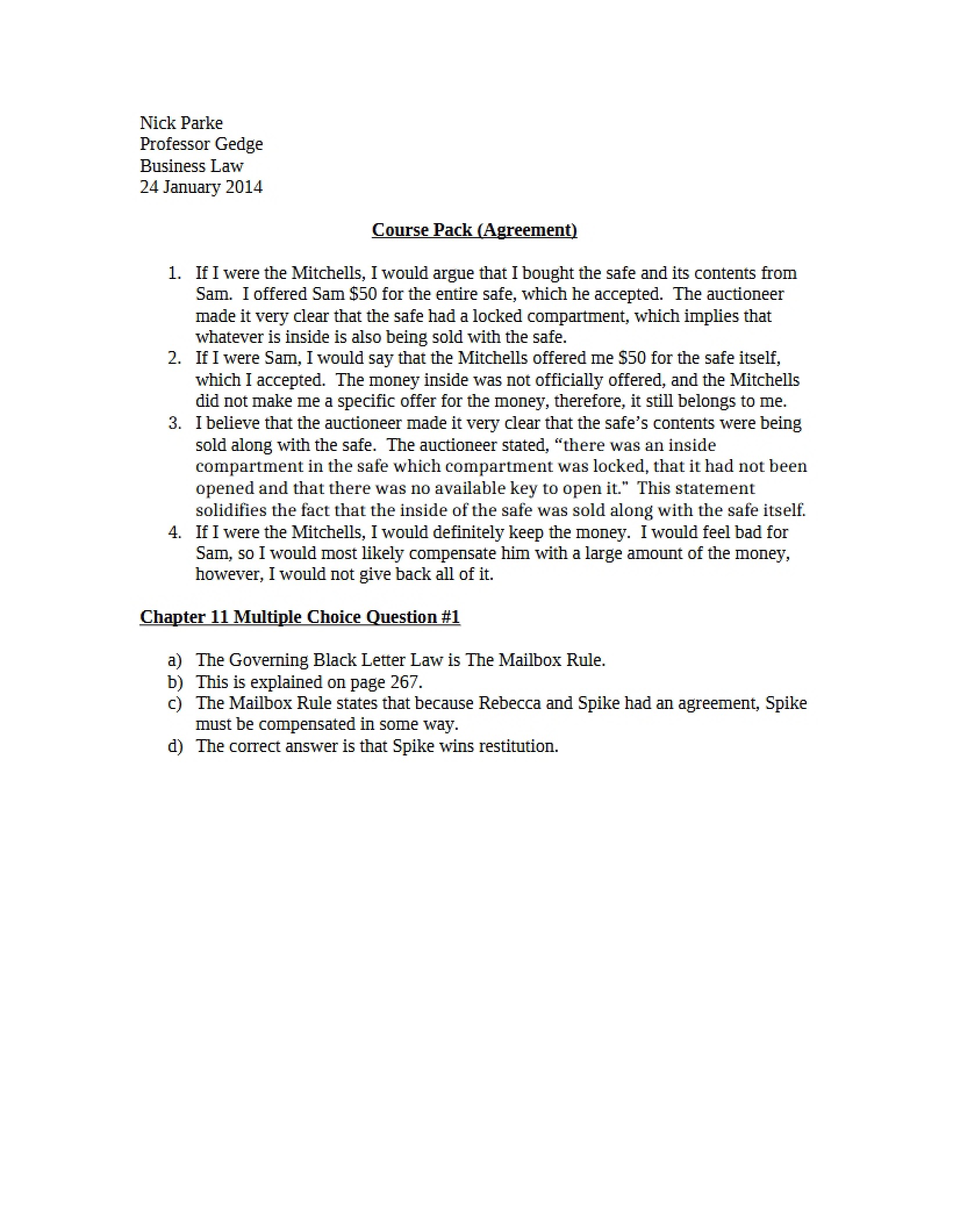 Agreement Course Pack