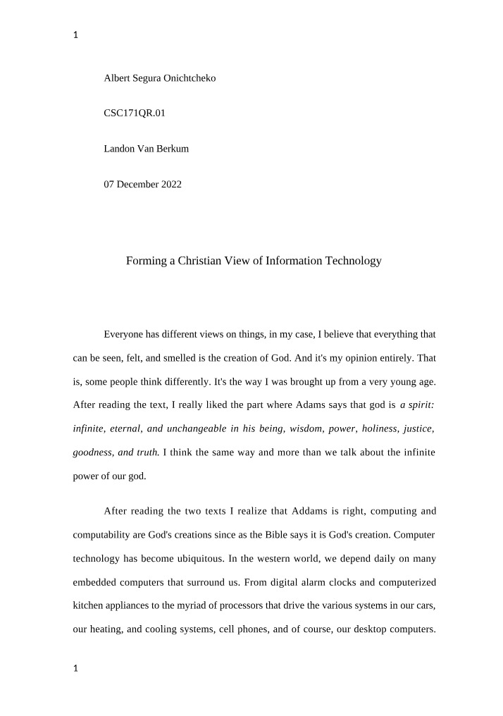 Christian View of Information Technology
