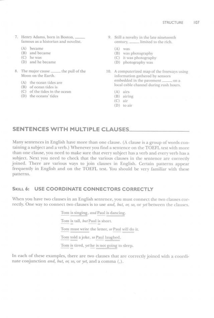 Structure and Joining Clauses Guide for TOEFL