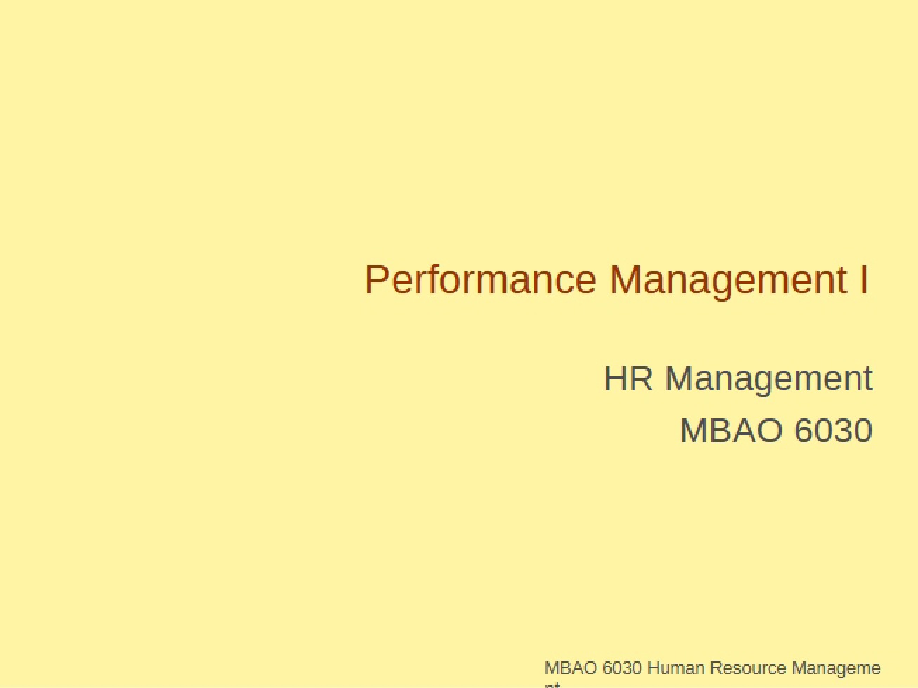 Performance Management I