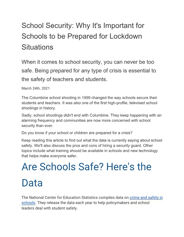 School Security - Preparedness for Lockdown Situations