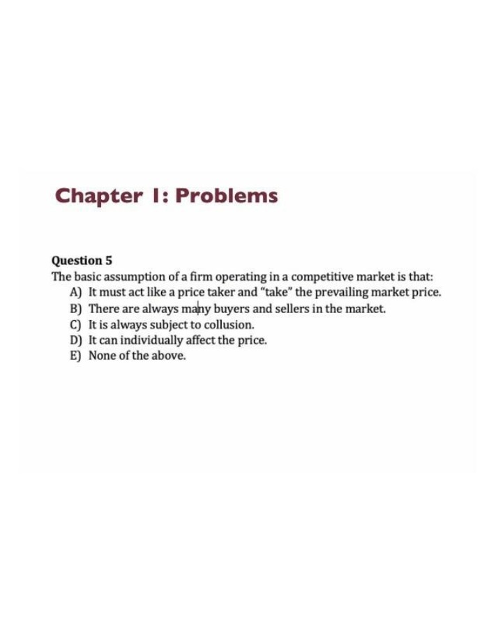 Assumptions of a Firm in a Competitive Market