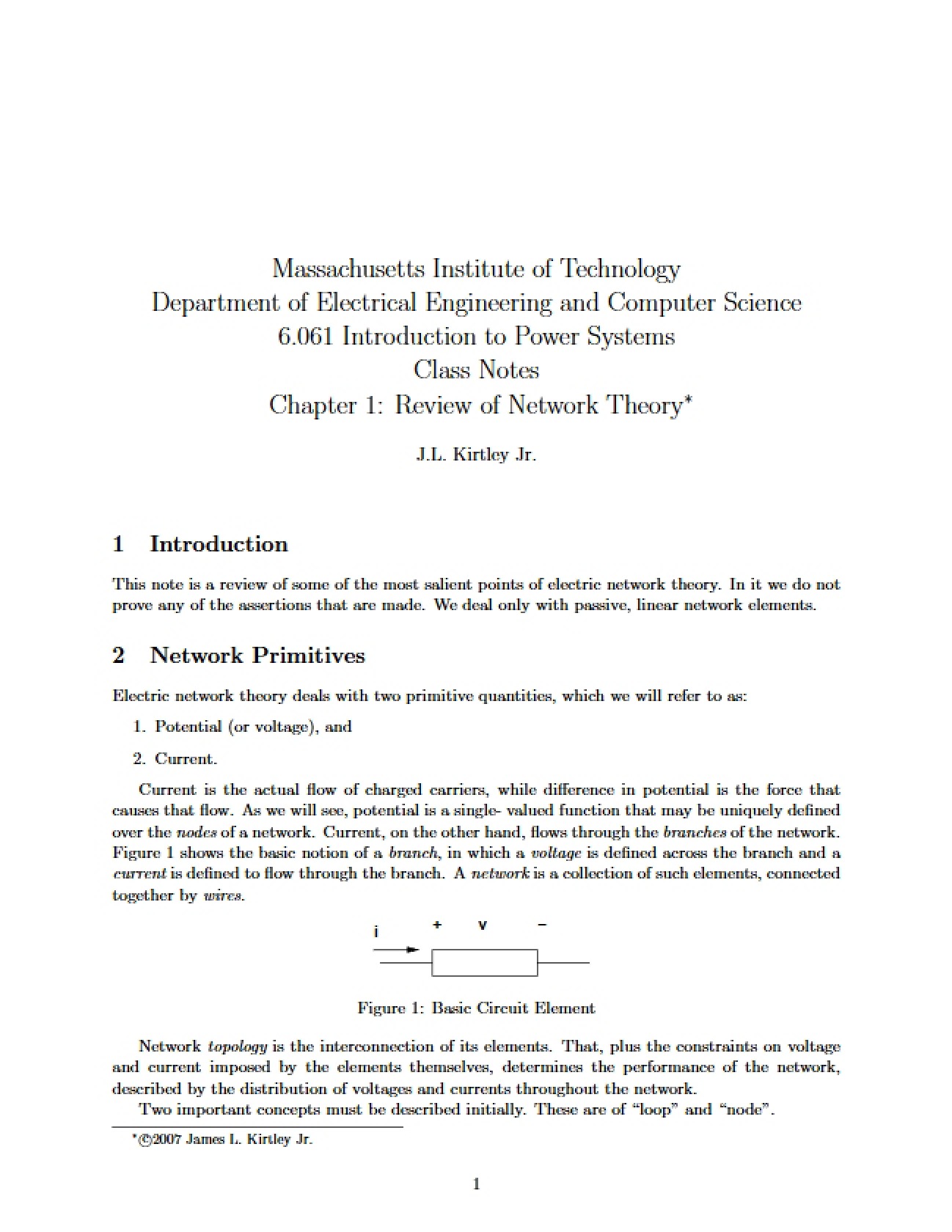 Network Theory Review: Chapter 1