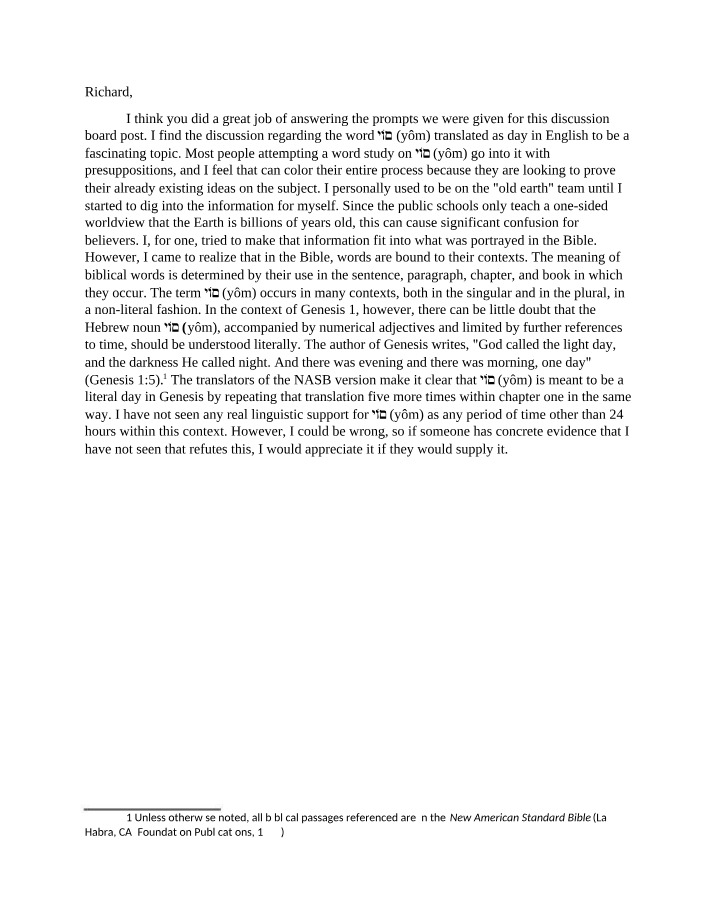 The Meaning of Yom in Genesis 1 - A Word Study
