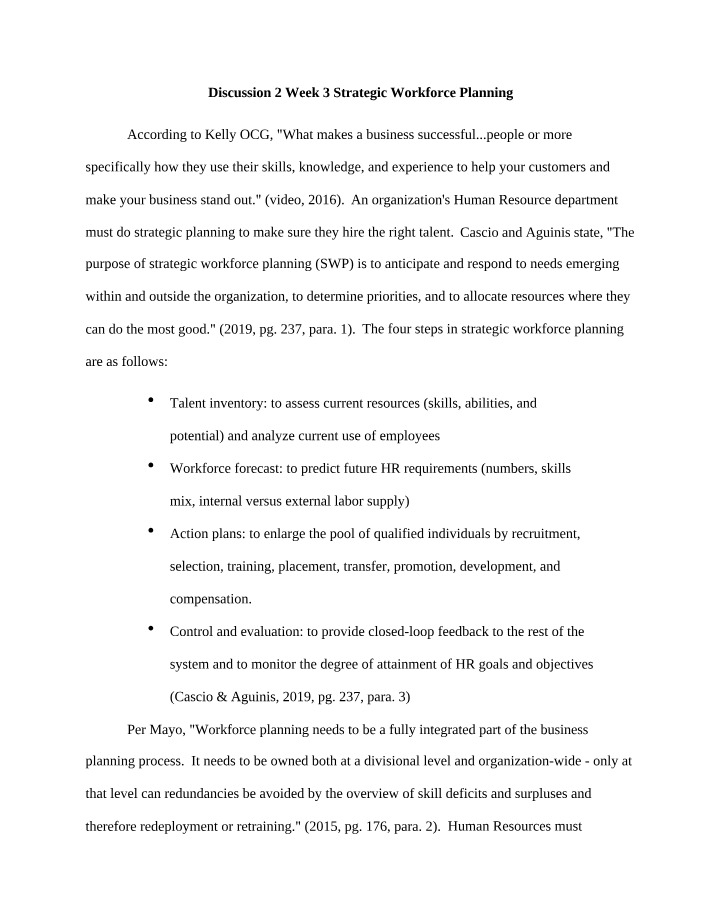 Week 3 Discussion 2 - Strategic Workforce Planning