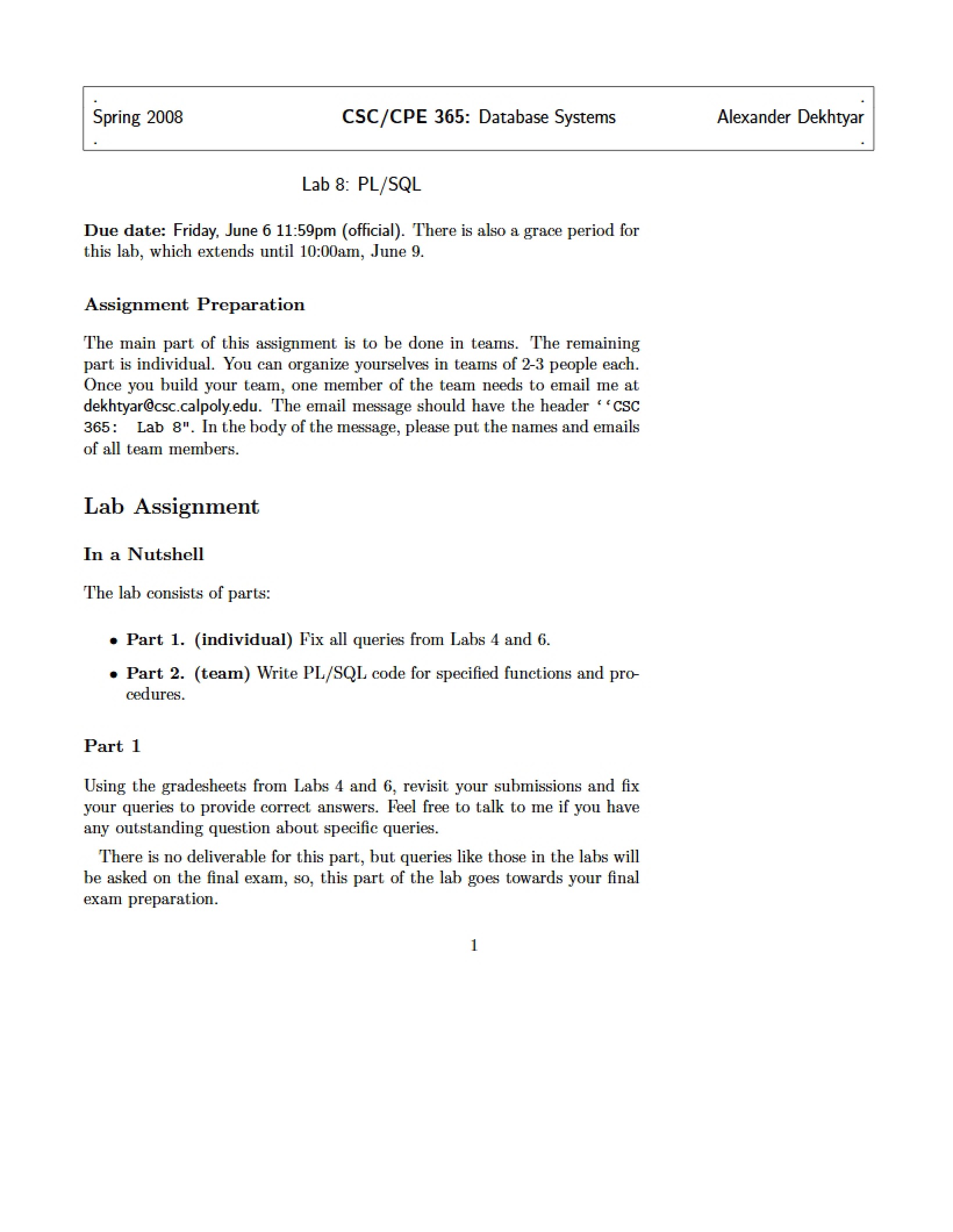 Lab 8 PL-SQL Programming
