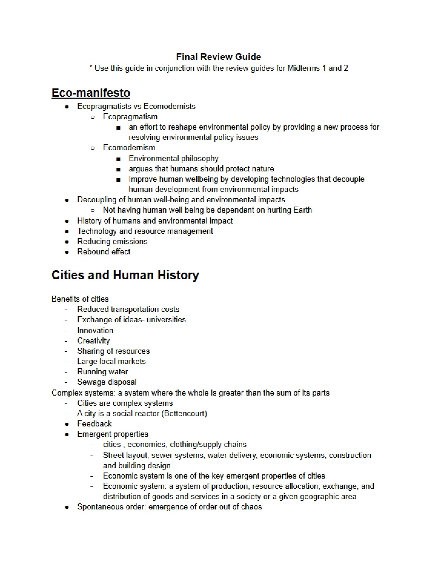 Guide for Final Review
