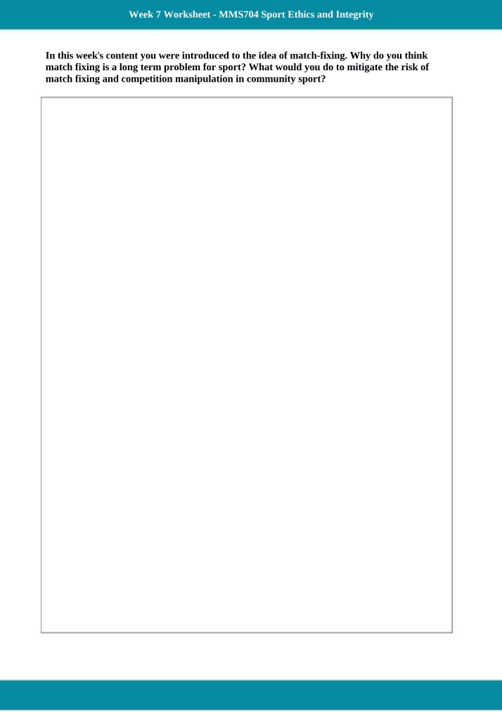 MMS704 Worksheet - Week 7
